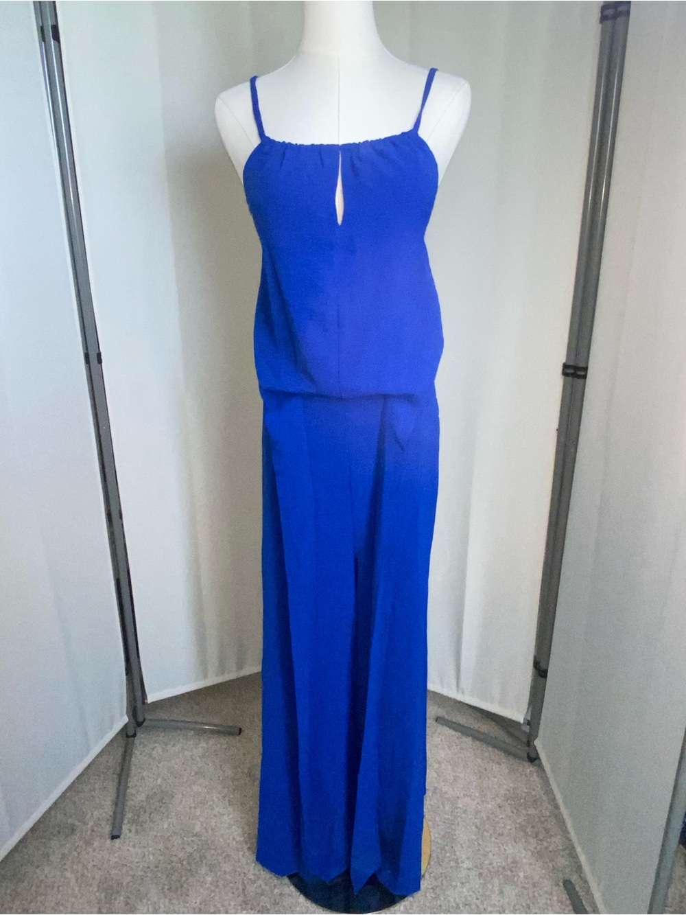 ChicMe Blue Wide Leg Jumpsuit Womens Medium Sleeveless Pockets Keyhole Neck